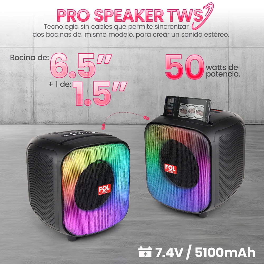 FS-L1106 Bocina TWS Recargable Portátil con Super Bass, Luz RGB y Agarradera Integrada