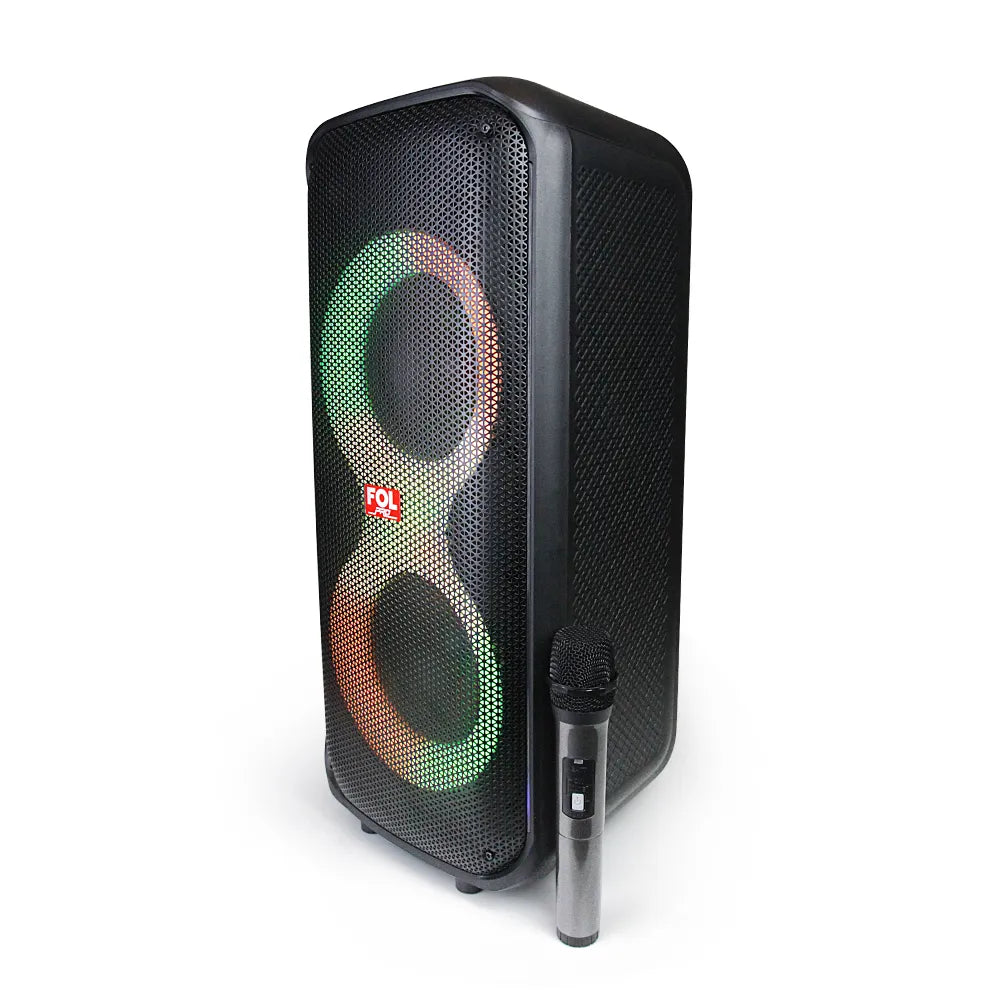 FOL FS-L2206 Doble 6.5''Bocina TWS Recargable de 60W con Micrófono Inalámbrico y Luz RGB