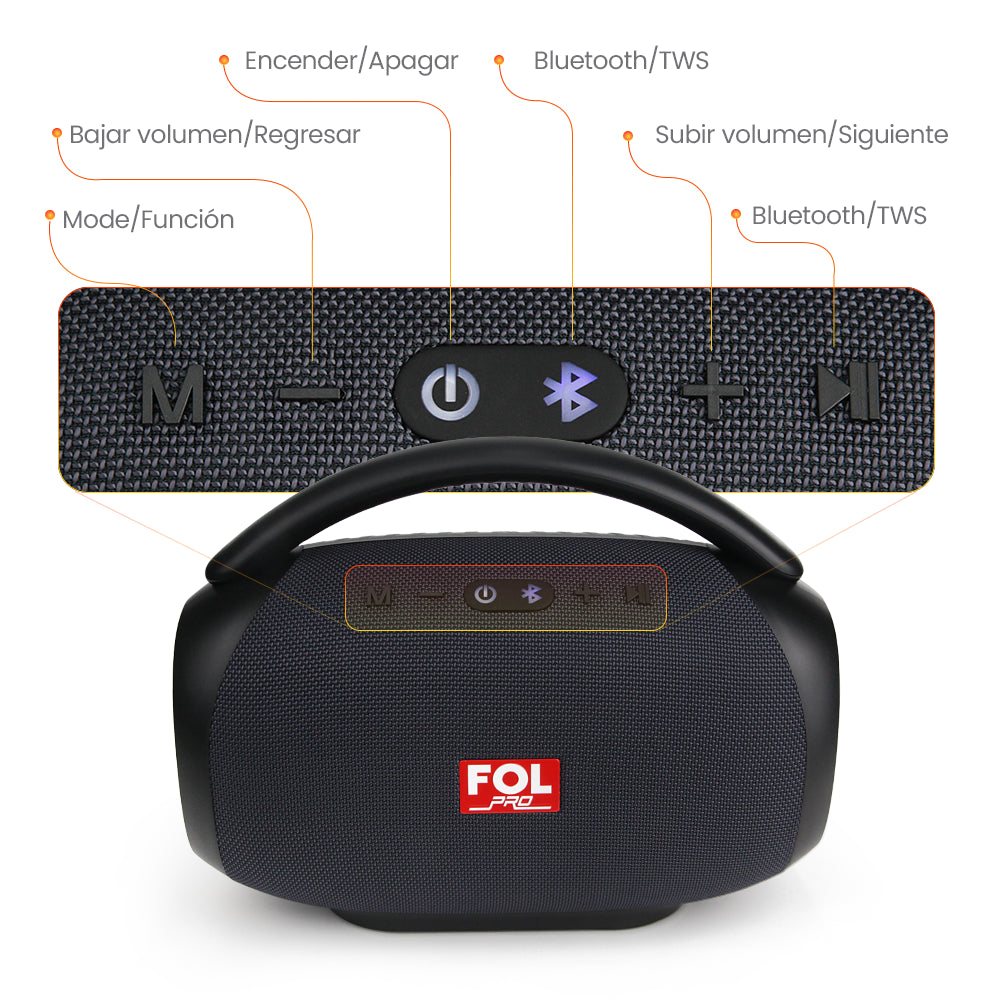 FS-R219 Bocina TWS Portátil de 50W con Luz RGB, Agarradera Integrada e IPX4