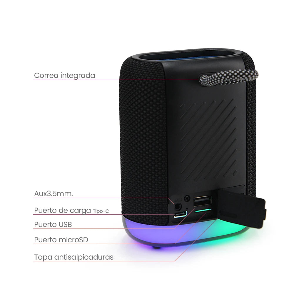 FS-S122 Bocina Bluetooth TWS Recargable Portátil con Luz RGB y Correa Integrada