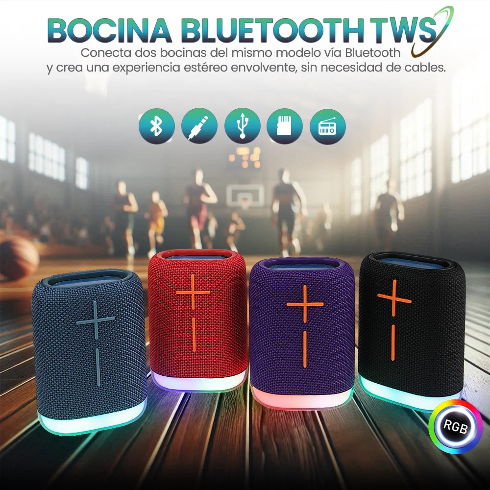 FS-S122 Bocina Bluetooth TWS Recargable Portátil con Luz RGB y Correa Integrada