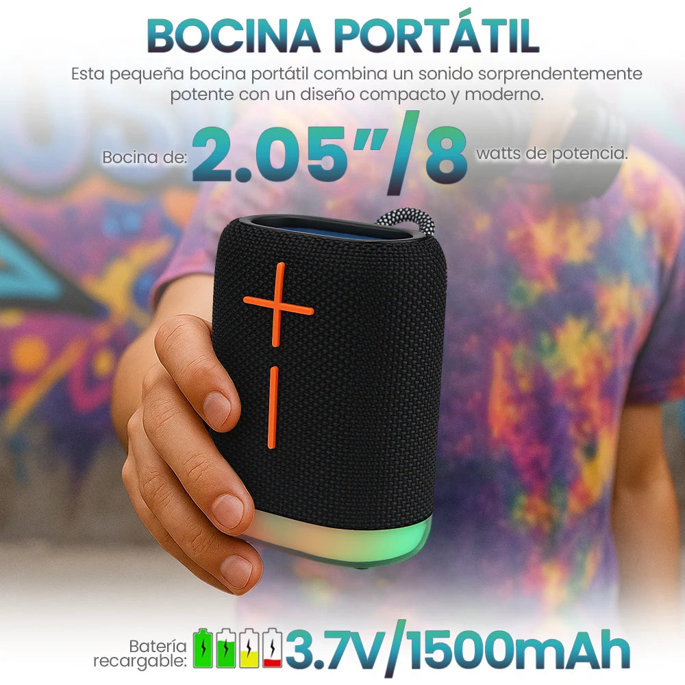 FS-S122 Bocina Bluetooth TWS Recargable Portátil con Luz RGB y Correa Integrada